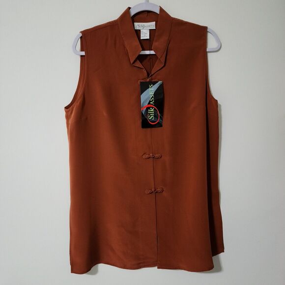 NWT Silk Assets Diane Von Furstenberg Sleeveless Tunic Blouse Brown DVF Size M - Picture 1 of 8